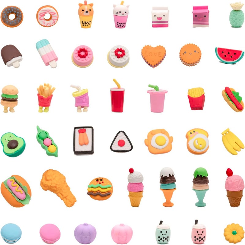 Clock King 42Pcs 3D Food Erasers for Kids, All are Food Styles, Random Desktop Pets Toys Gifts, Mini Puzzle Classroom Rewards, Kids Party Favors Back to School Supplies - Image 1